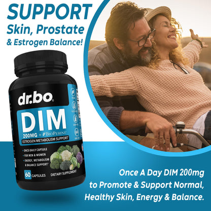 DIM Supplement for Women & Men 200mg - Androgen Estrogen Blocker for Men & Women, Hormonal Acne Pills, Hormone Balance, Menopause Support, Diindolylmethane DIM Supplement Plus BioPerine - 60 Capsules