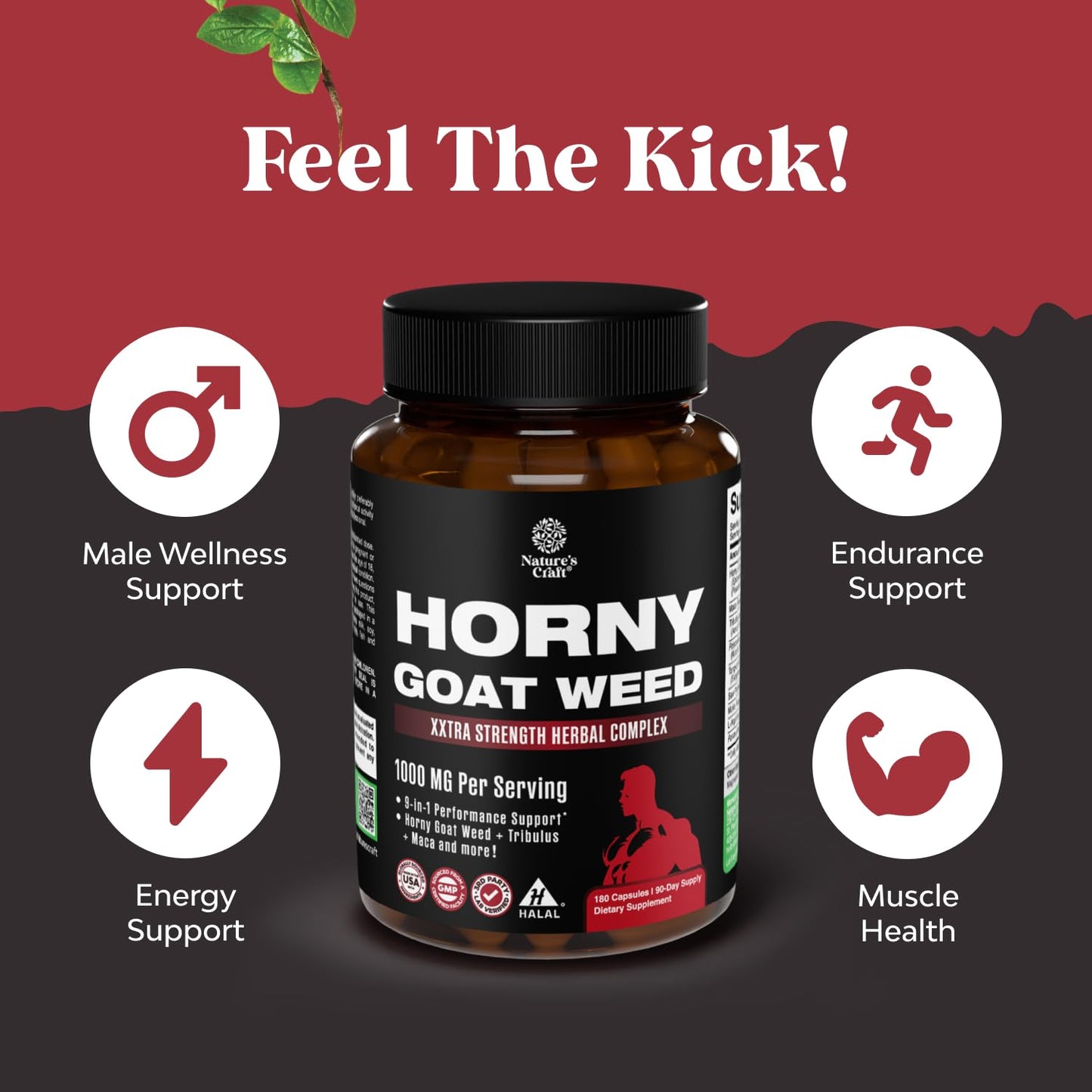Horny Goat Weed for Men - Extra Strength Stamina & Energy (180 Capsules)