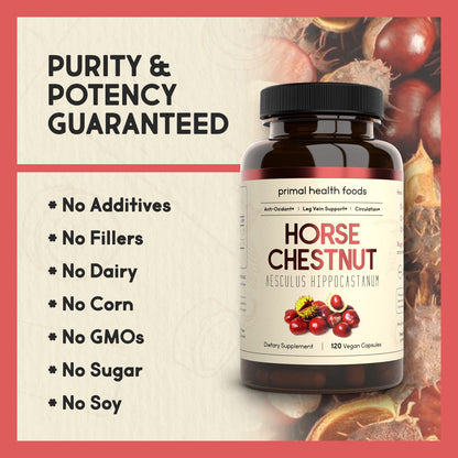 Primal Health Foods Horse Chestnut Extract 500 mg – 120 Servings | Varicose Veins & Blood Health | Vegetarian, Non-GMO & Gluten Free