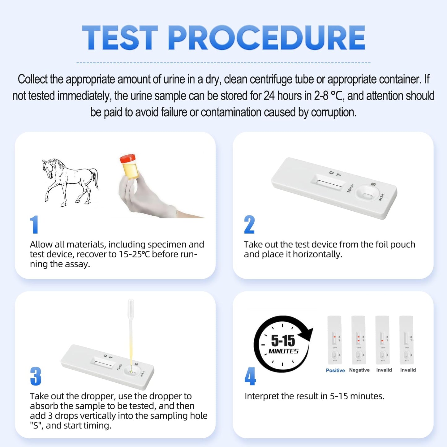Horse Pregnancy Test Kit for Mares - Rapid Urine Test Strips, 10 Minutes, Easy-to-Use Breeding Detection (18-90 Days After Breeding)