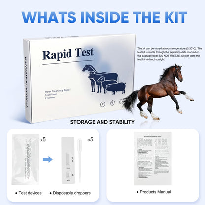 Horse Pregnancy Test Kit for Mares - Rapid Urine Test Strips, 10 Minutes, Easy-to-Use Breeding Detection (18-90 Days After Breeding)