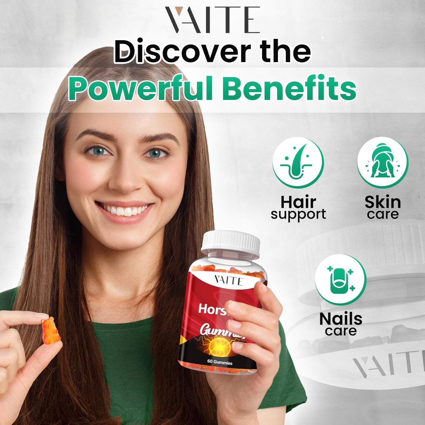 Horsetail Hair Growth Gummies – Silica & Antioxidant Support for Stronger Hair, Skin & Nails | Non-GMO, Gluten-Free | Cola de Caballo Hierba – 60 Vegan Chewables