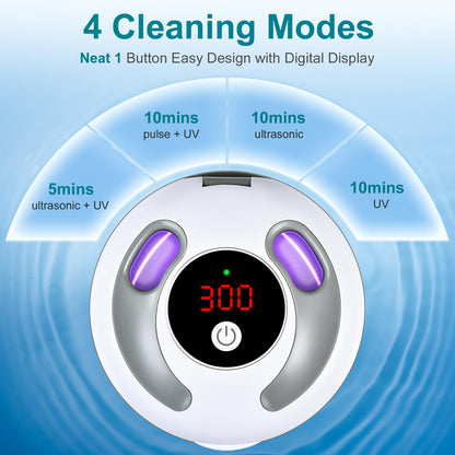 Hossili Ultrasonic Retainer Cleaner – 45kHz 200ml, 4 Wash Modes, 360° UV, Digital Timer (White)