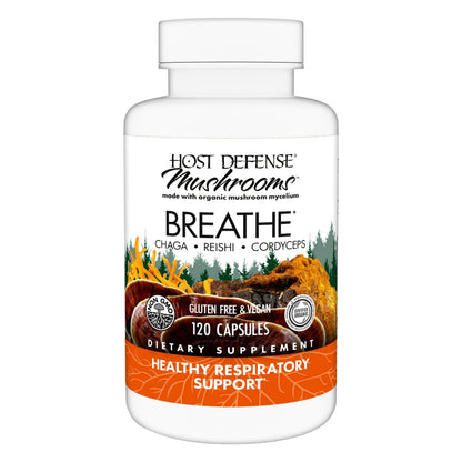 Host Defense Breathe Capsules – Immune & Respiratory Support Mushroom Supplement with Chaga, Reishi & Cordyceps – 120 Capsules