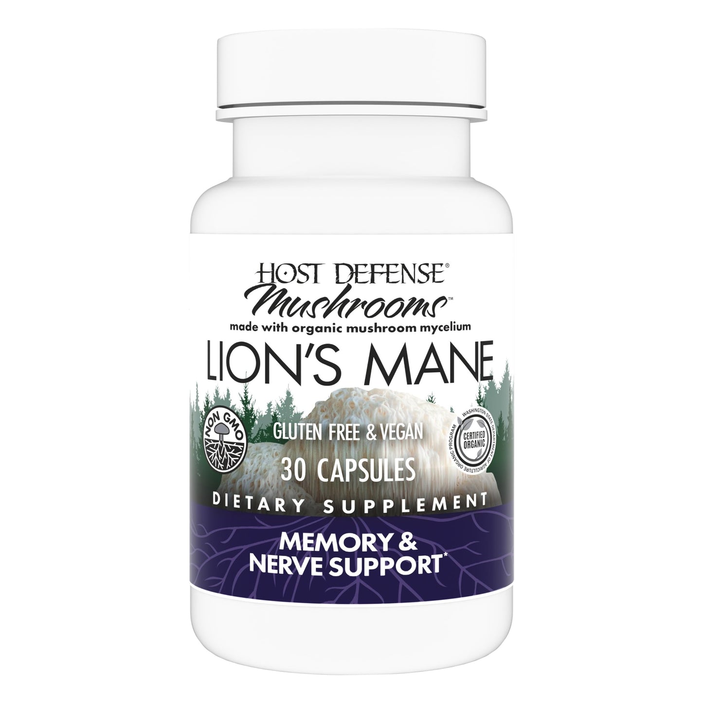 Host Defense Mushrooms Lion's Mane – Brain Health & Focus Capsules (30 Capsules / 15 Servings)