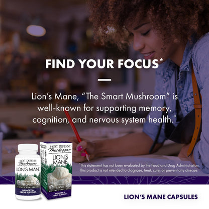 Host Defense Lion's Mane – Brain Health & Focus Support (60 Capsules)
