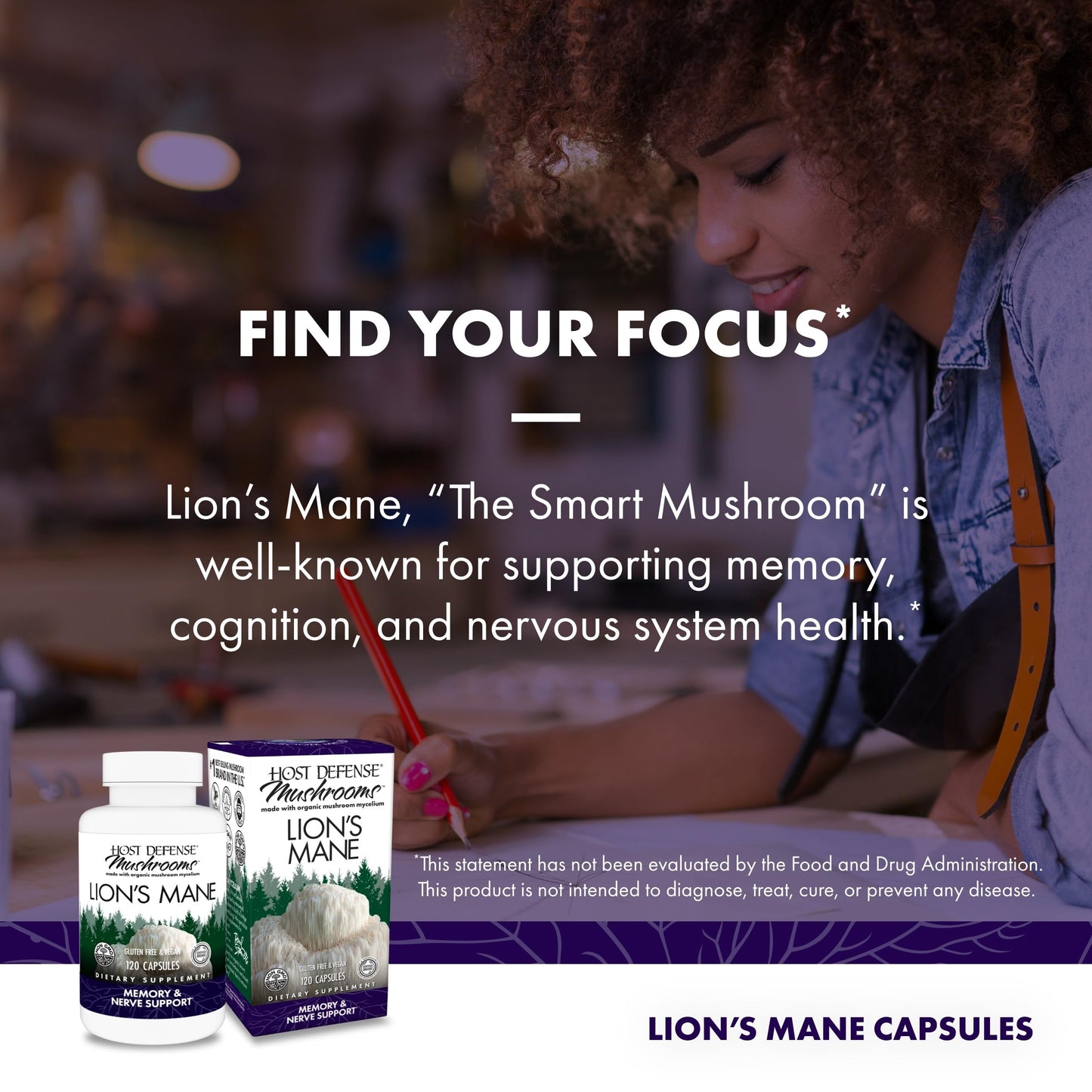 Host Defense Mushrooms Lion's Mane – Brain Health, Focus & Memory (120 Capsules)