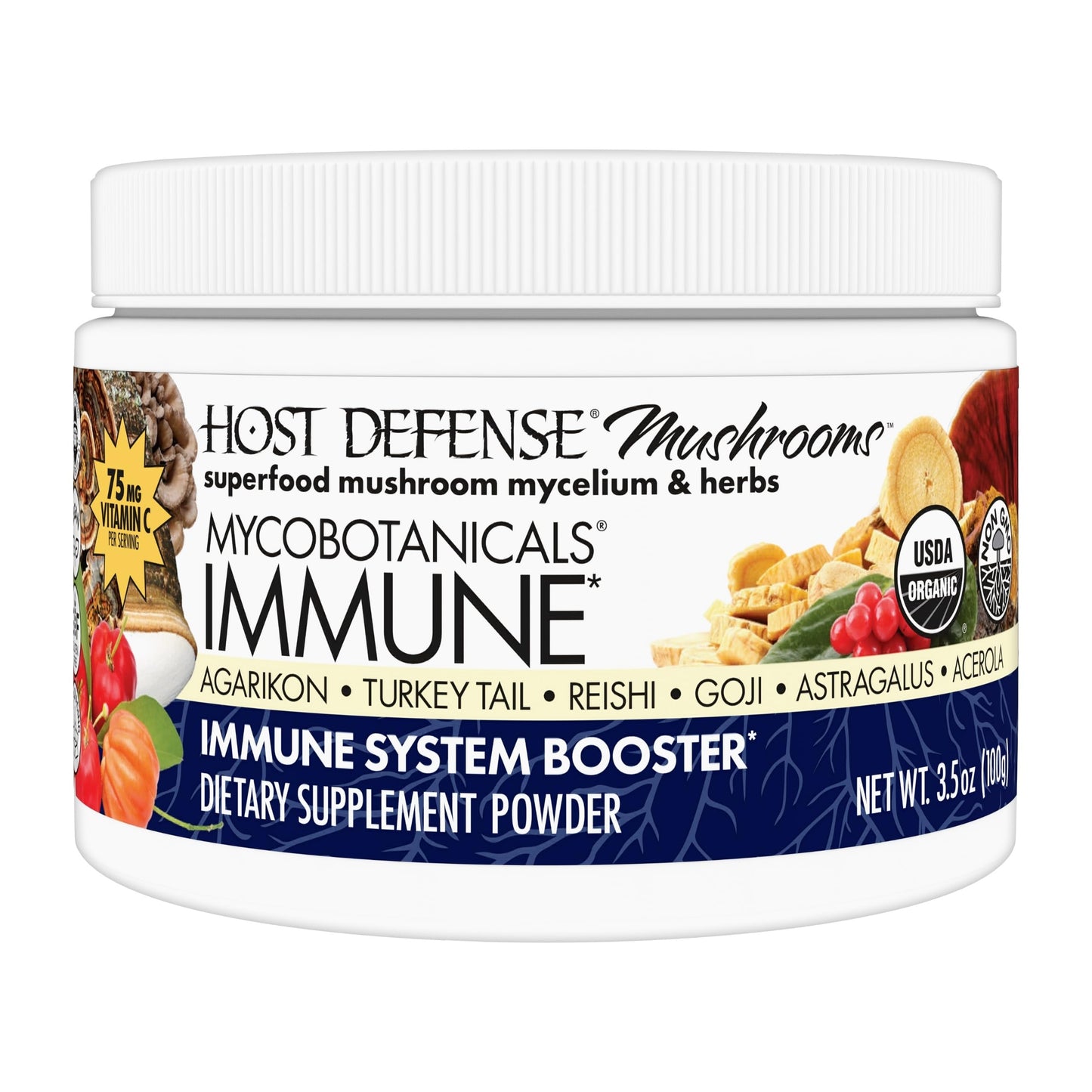 Host Defense MycoBotanicals Immune Powder – Immune & Gut Health Support (3.5 oz, 32 Servings)