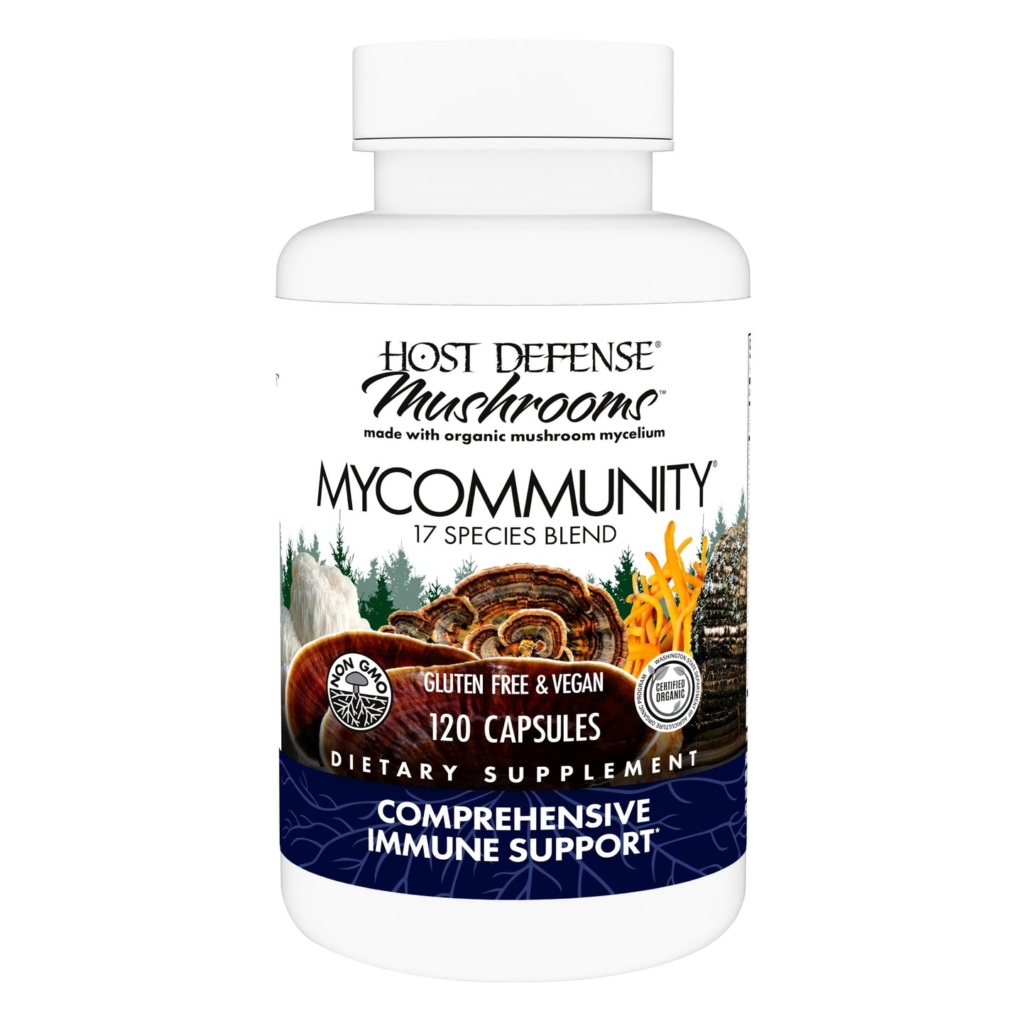 Host Defense MyCommunity Capsules – 17-Species Mushroom Blend for Immune Support (120 Vegan Capsules)