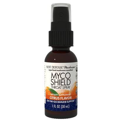 Host Defense MycoShield Throat Spray – Immune Support Mushroom Supplement (Chaga, Reishi, Turkey Tail) – Citrus Flavor, 1 fl oz (71 Servings)