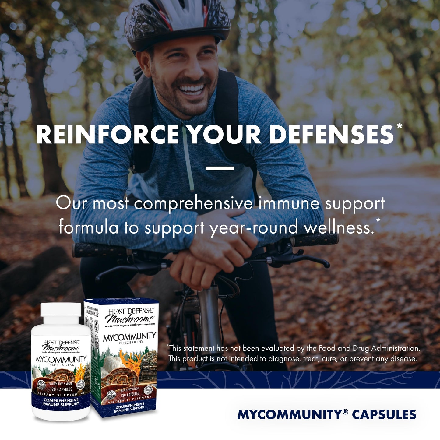 Host Defense MyCommunity Capsules – 17-Species Mushroom Blend for Immune Support (120 Vegan Capsules)