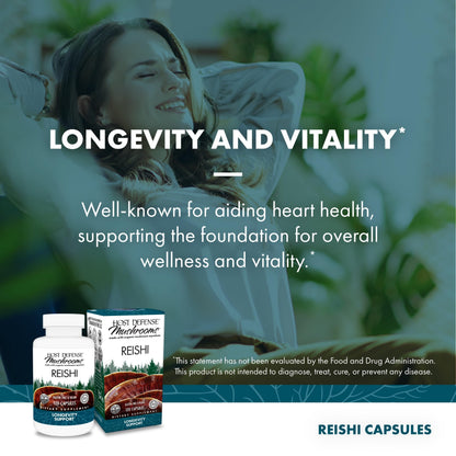 Host Defense Reishi Capsules | Immune & Heart Health Support, Energy & Vitality – 120 Capsules