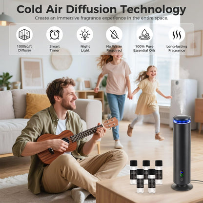 Hotel Scent Diffuser Starter Kit - 1000 sq ft coverage, 7 Ambient Lights, Black