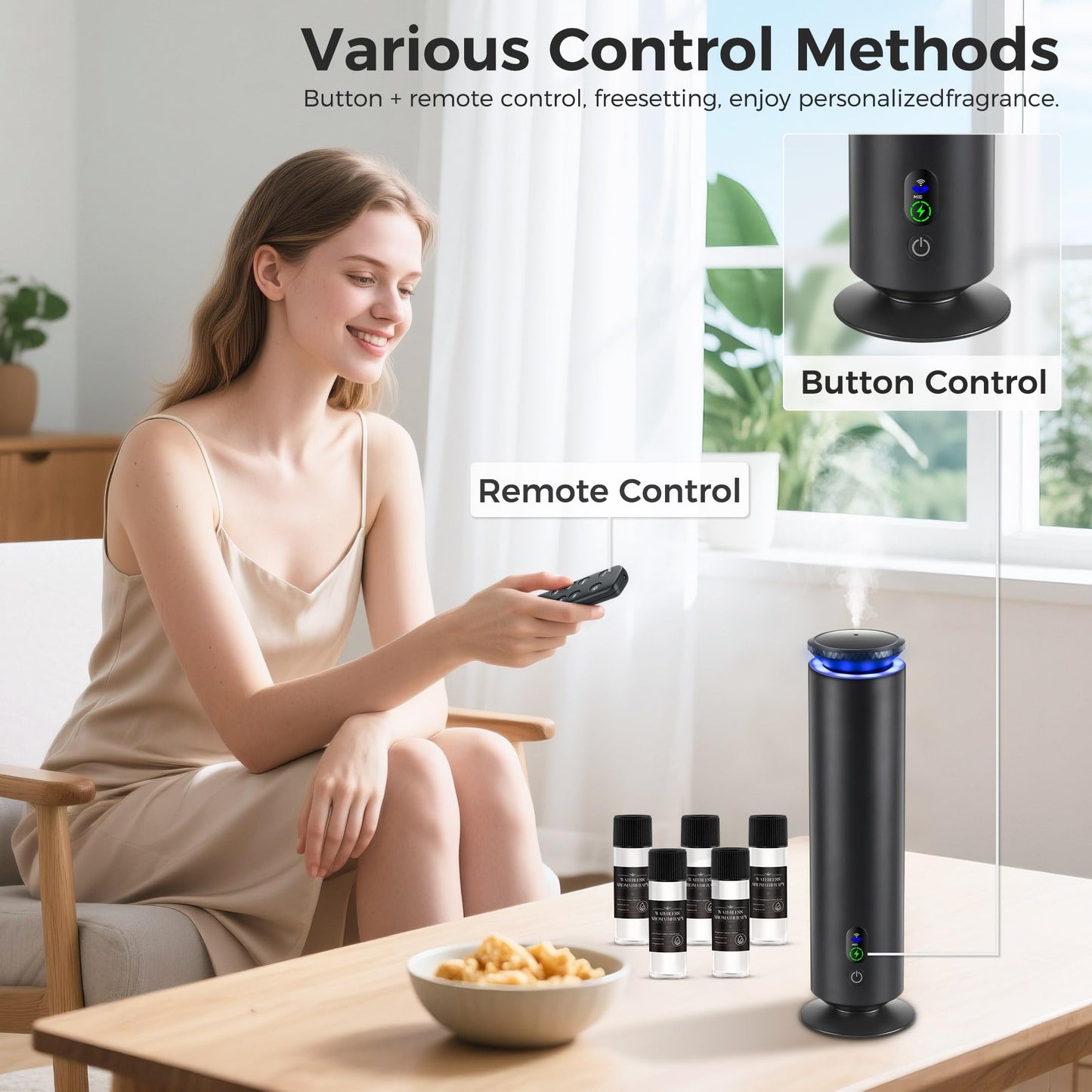 Hotel Scent Diffuser Starter Kit - 1000 sq ft coverage, 7 Ambient Lights, Black