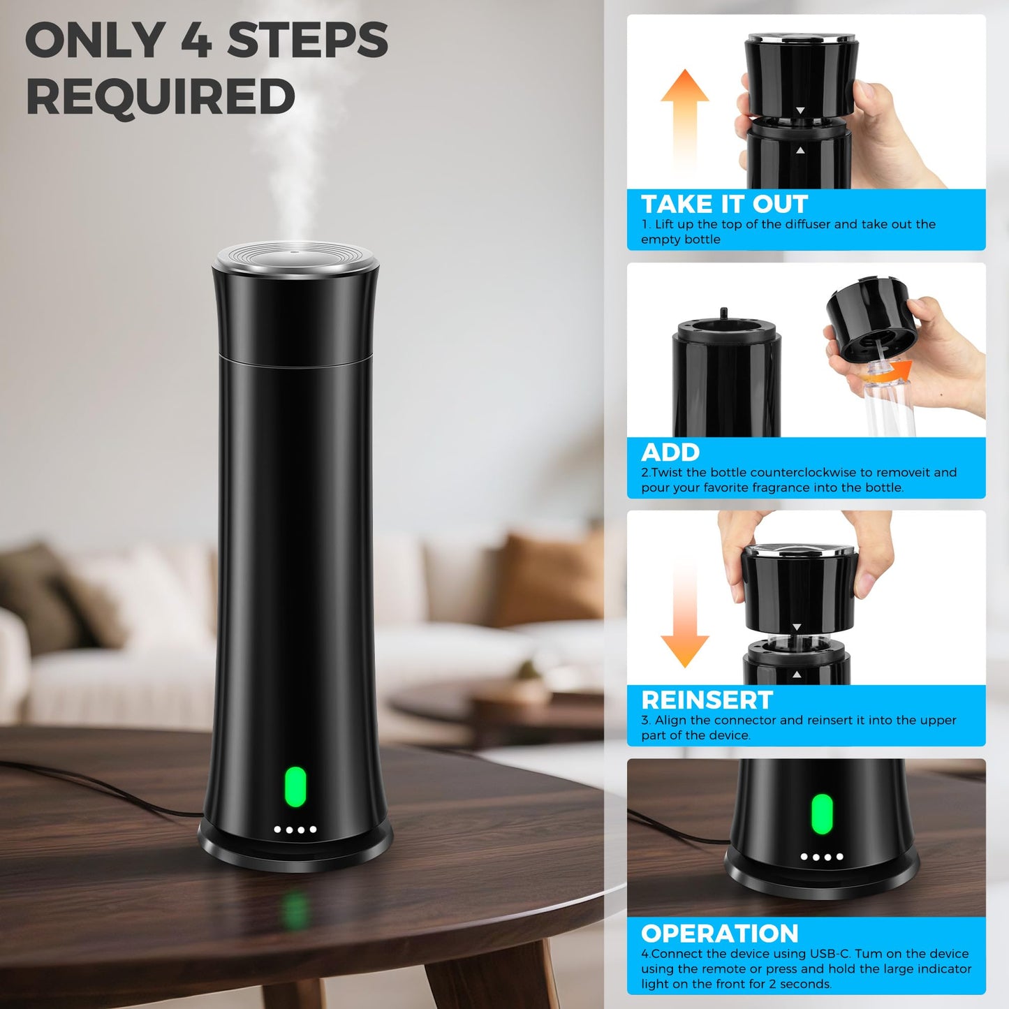 Hotel Scent Diffuser Starter Kit - 1500 Sq Ft Coverage | Hotel Scents Collection | Remote, Black