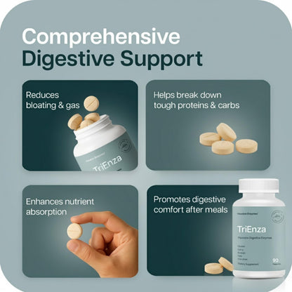 Houston Enzymes TriEnza - Digestive Enzyme Supplement for Gluten, Casein, Soy, Carbs & Fats | 180 Chewable Tablets