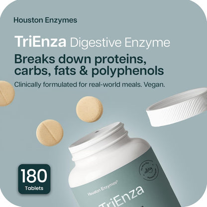 Houston Enzymes TriEnza - Digestive Enzyme Supplement for Gluten, Casein, Soy, Carbs & Fats | 180 Chewable Tablets