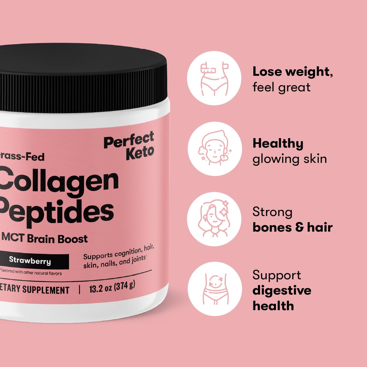 Perfect Keto Collagen Peptides with MCT Oil – Grass-Fed, Low Carb, Chocolate