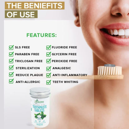 200 Pack Natural Toothpaste Tablet Bits – Mint & Activated Charcoal (Peppermint) – SLS & Fluoride Free