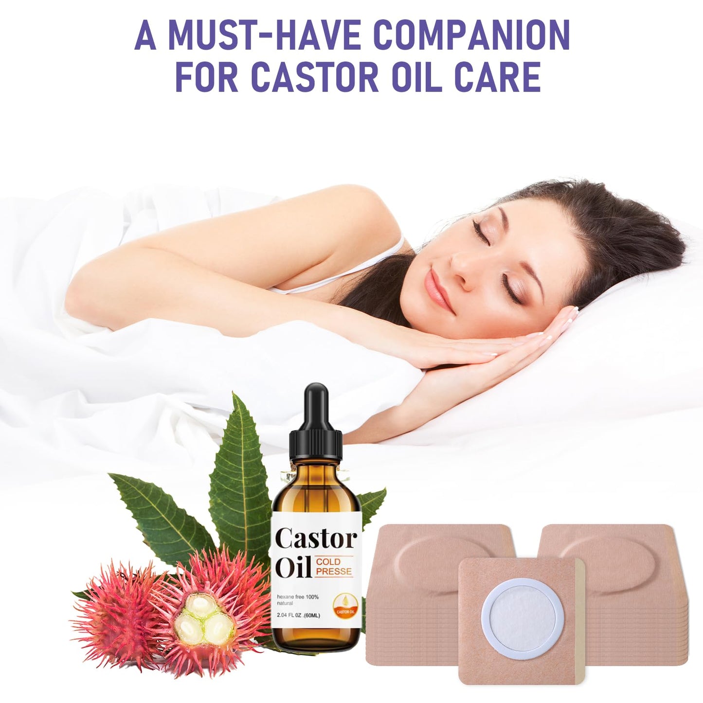 30Pcs Disposable Castor Oil Belly Button Patches – Self-Adhesive, Organic Cold-Pressed Oil in Amber Glass 2.04oz