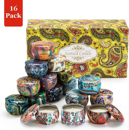 Howemon Scented Candles Gift Set - 16 Pack | Natural Soy Wax Travel Tin