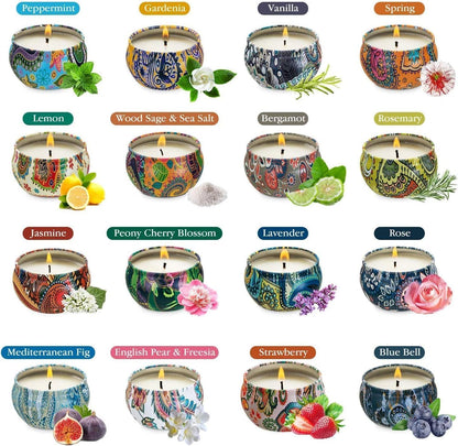 Howemon Scented Candles Gift Set - 16 Pack | Natural Soy Wax Travel Tin