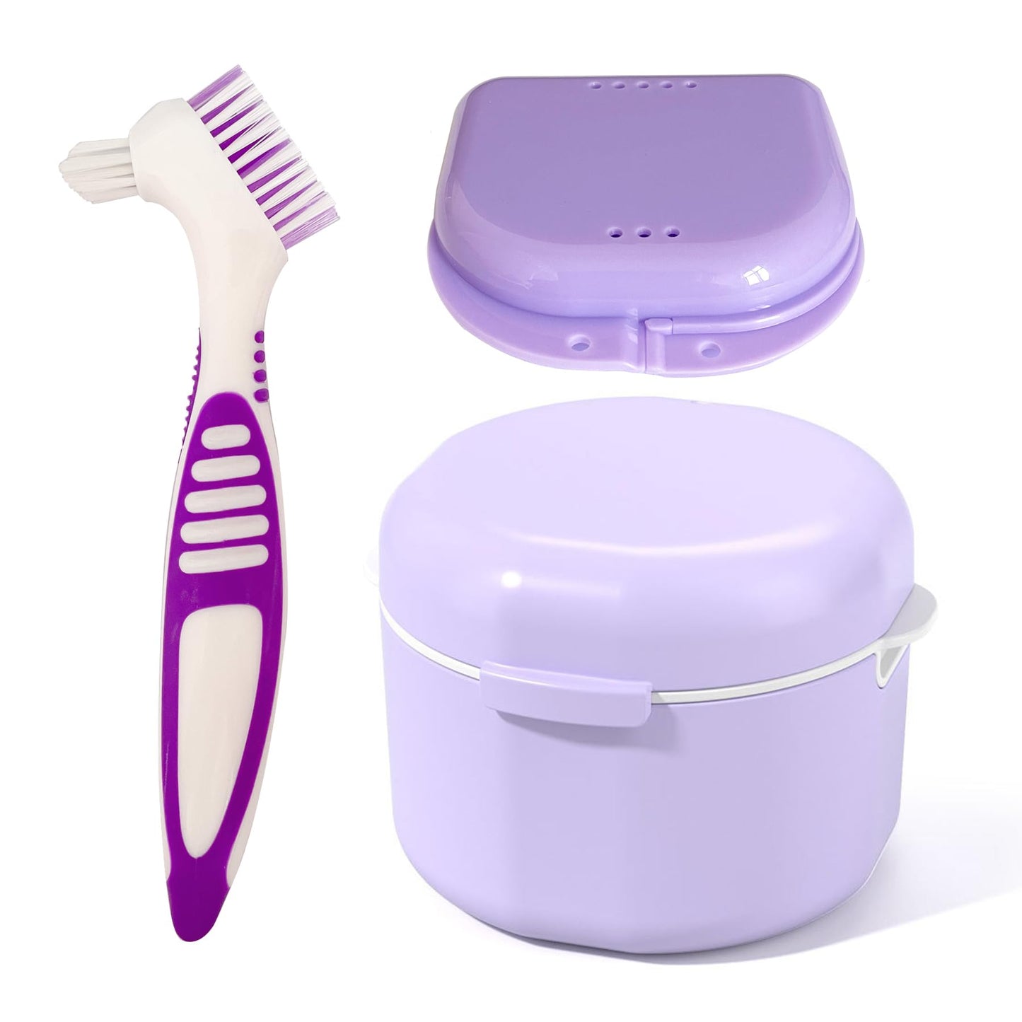 Howinn Denture Bath Case – Travel Cup with Strainer Basket (Purple)