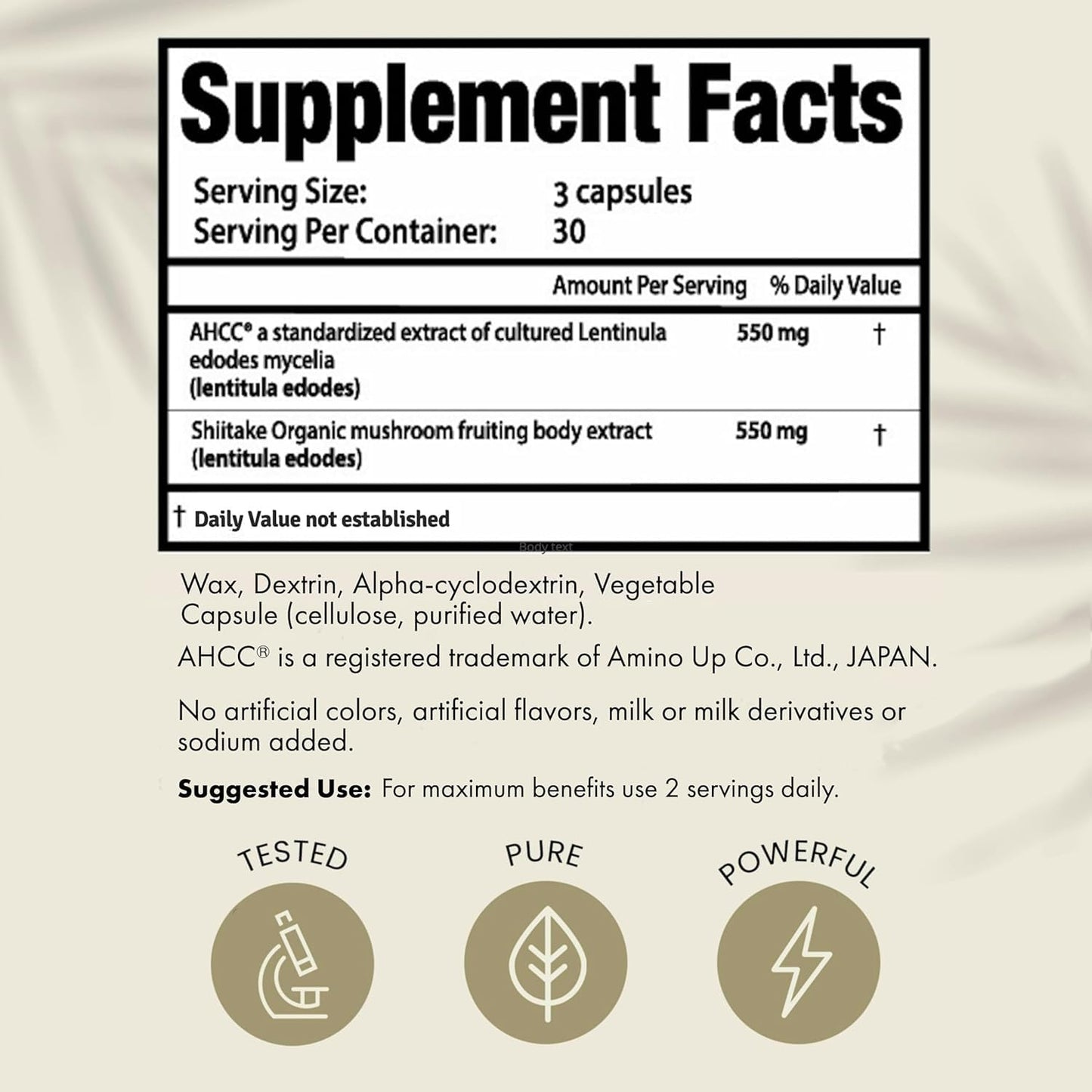 HPD Rx Premium AHCC & Shiitake Mushroom 1100 mg per Serving – Immune Support, 30-Day Supply