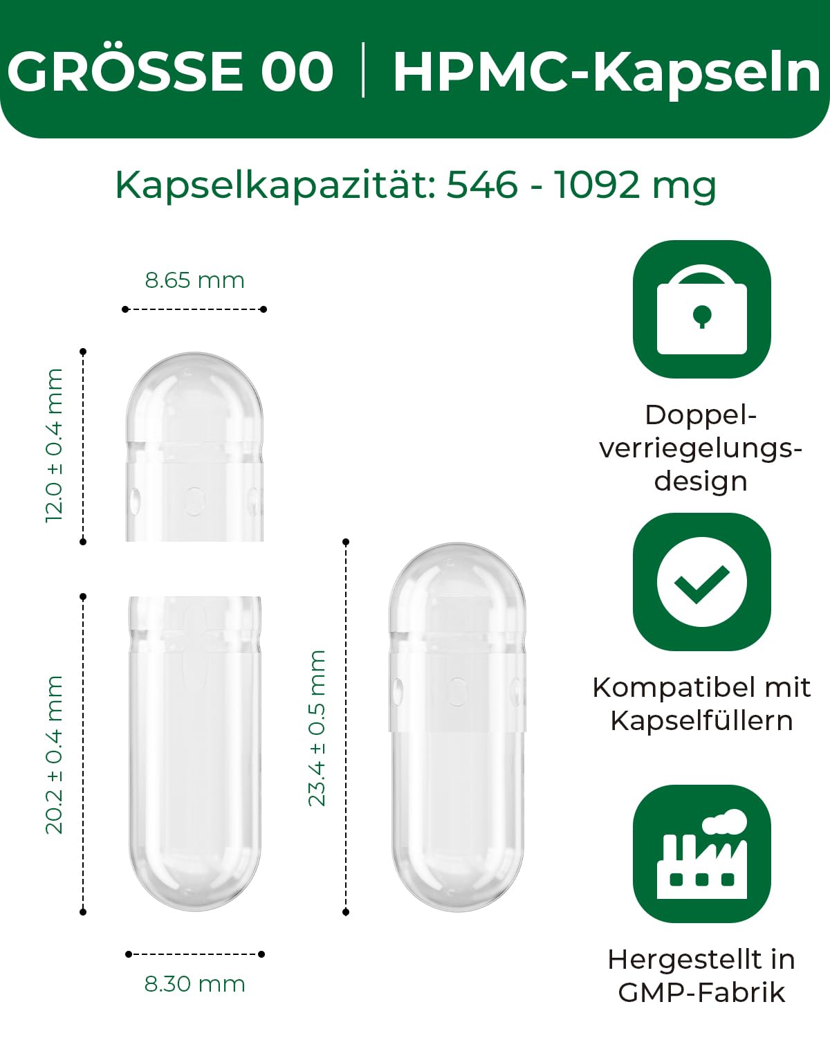 HPMC Empty Capsules 00-100 – Clear, Plant-Based, Vegetarian, Halal, Non-GMO
