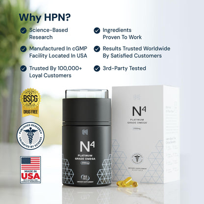 HPN N(4) Icelandic Omega-3 Fish Oil – 3,000 mg EPA/DHA, 90 Softgels | Joint & Brain Health