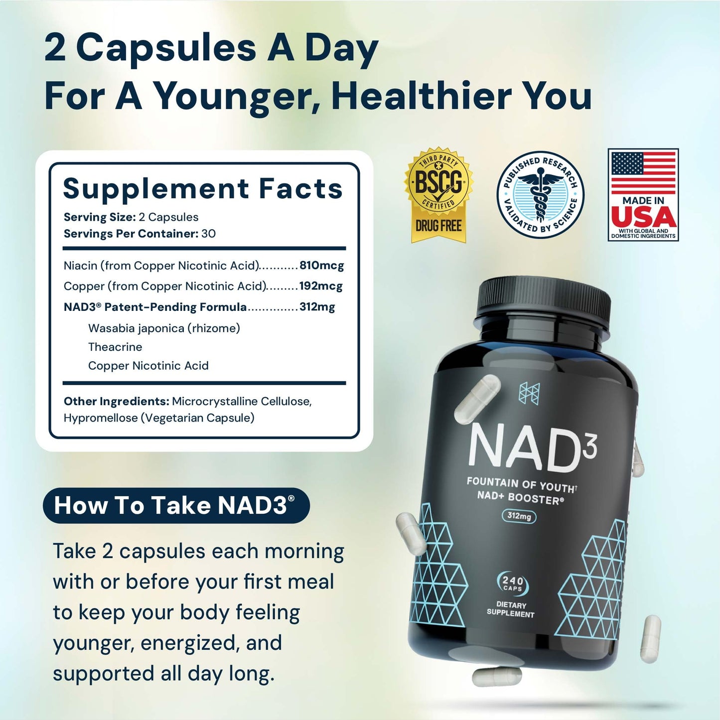 HPN NAD3 Clinical NAD+ Booster – Cellular Health, Energy & Longevity | 240ct