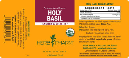 Herb Pharm Holy Basil (Tulsi) Liquid Extract – Certified Organic, Energy & Vitality (4 oz)