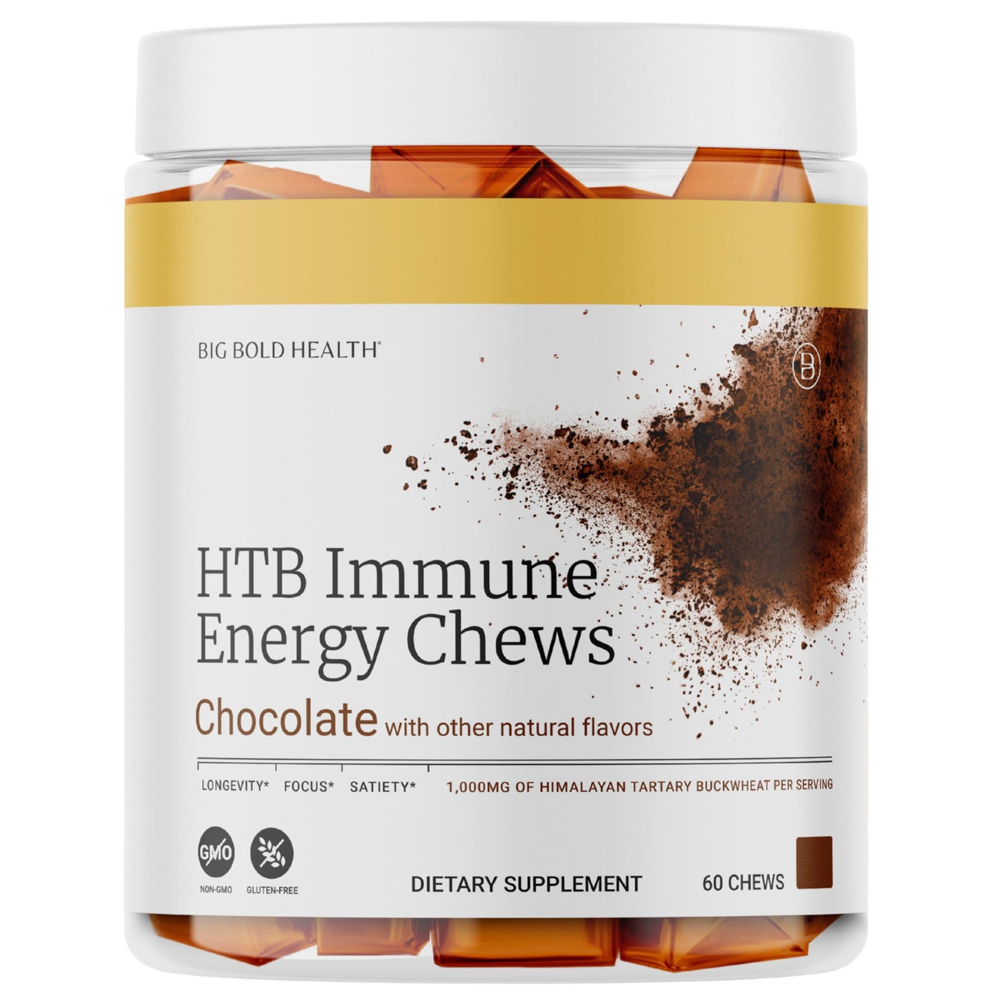 BIG BOLD HEALTH HTB Immune Energy Chews – Organic Tartary Buckwheat, Chocolate Flavor, Zinc & Vitamins (60 Chews)
