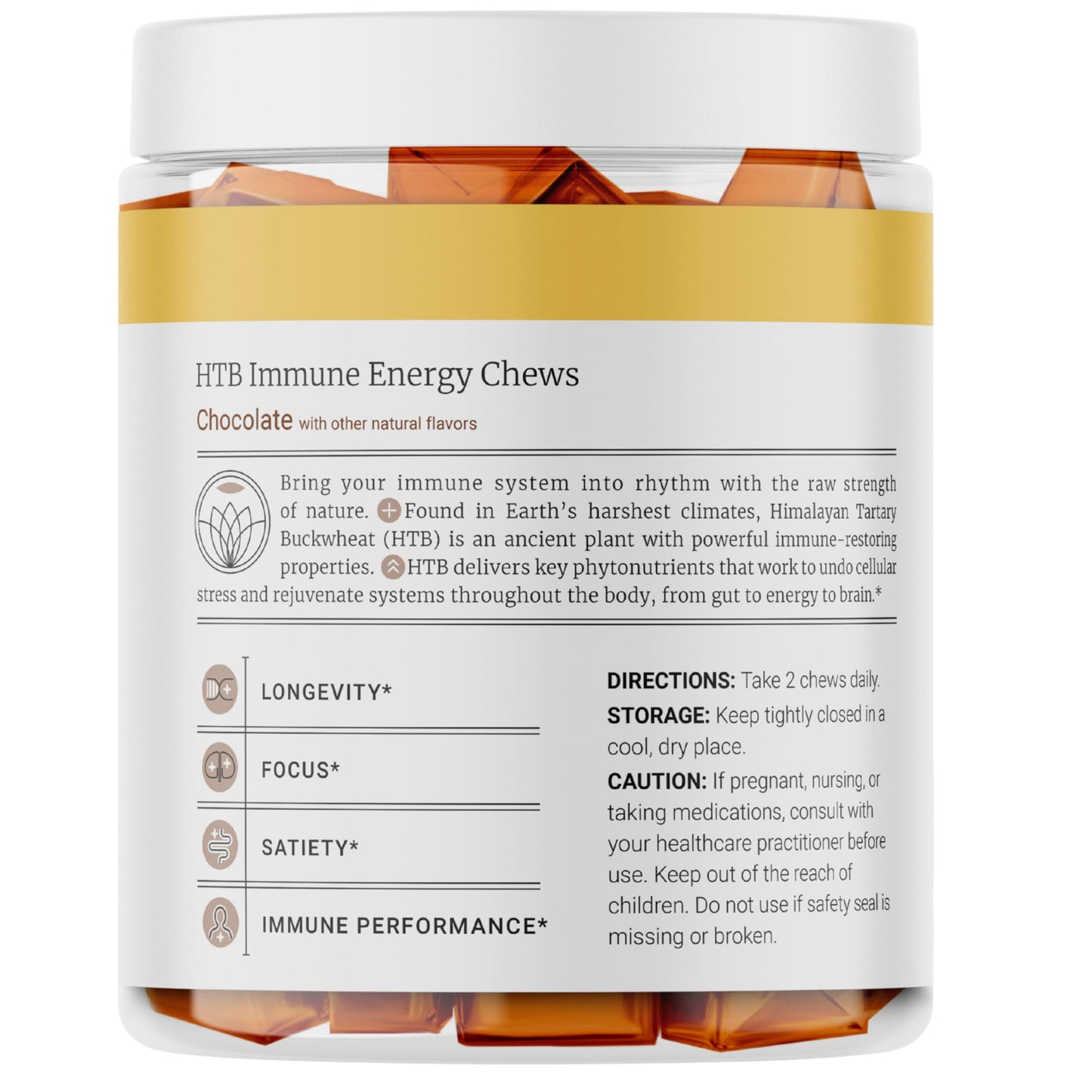 BIG BOLD HEALTH HTB Immune Energy Chews – Organic Tartary Buckwheat, Chocolate Flavor, Zinc & Vitamins (60 Chews)