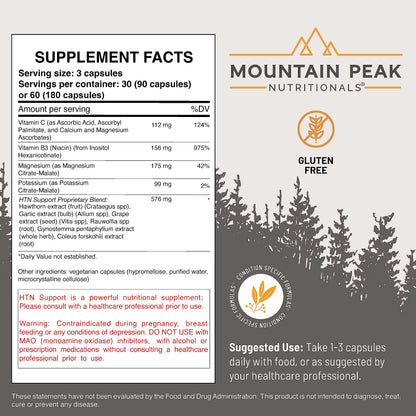 HTN Blood Pressure Support for Heart & Circulation - Mountain Peak (180 Veg Capsules)