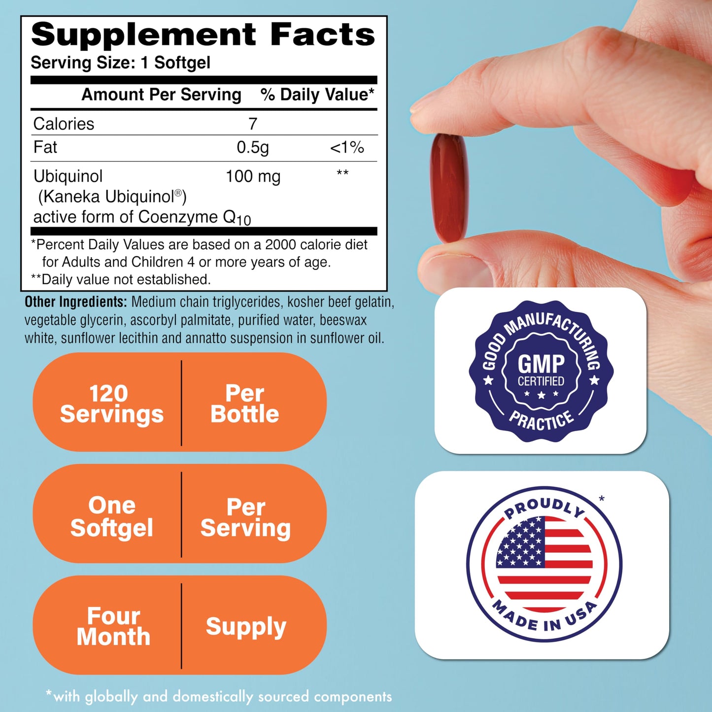 Health Thru Nutrition Ubiquinol 100mg - Kaneka QH, 120 Softgels, 3rd-Party Tested, Enhanced Bioavailability, Non-GMO