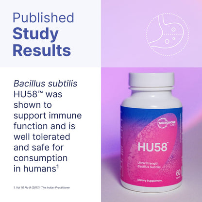 Microbiome Labs HU58 Bacillus Subtilis Probiotics for Digestive Health & Immune Support - 10B CFU Daily Capsules (60)