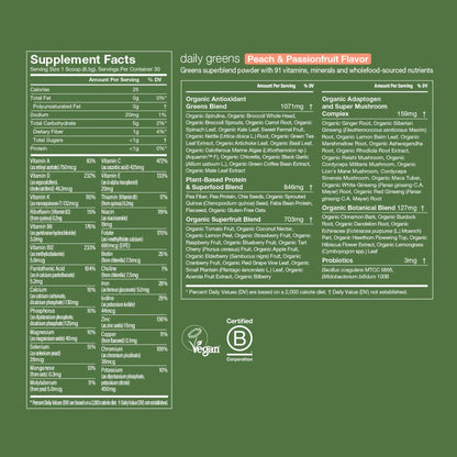 Huel Daily Greens Peach Passionfruit | Superfood Greens Powder with 91 Vitamins, Adaptogens & Probiotics | 30 Servings