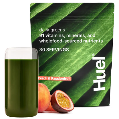 Huel Daily Greens Peach Passionfruit | Superfood Greens Powder with 91 Vitamins, Adaptogens & Probiotics | 30 Servings