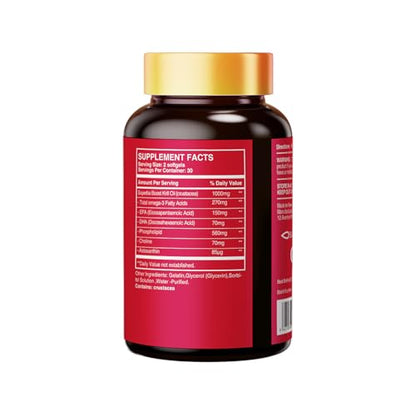 HUJ Antarctic Krill Oil 1000mg with Omega-3s EPA, DHA – 60 Softgels – Sustainably Sourced