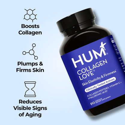 HUM Collagen Love Skin — Collagen Peptides with Hyaluronic Acid & Vitamin C, 90 Capsules