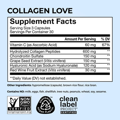 HUM Collagen Love Skin — Collagen Peptides with Hyaluronic Acid & Vitamin C, 90 Capsules