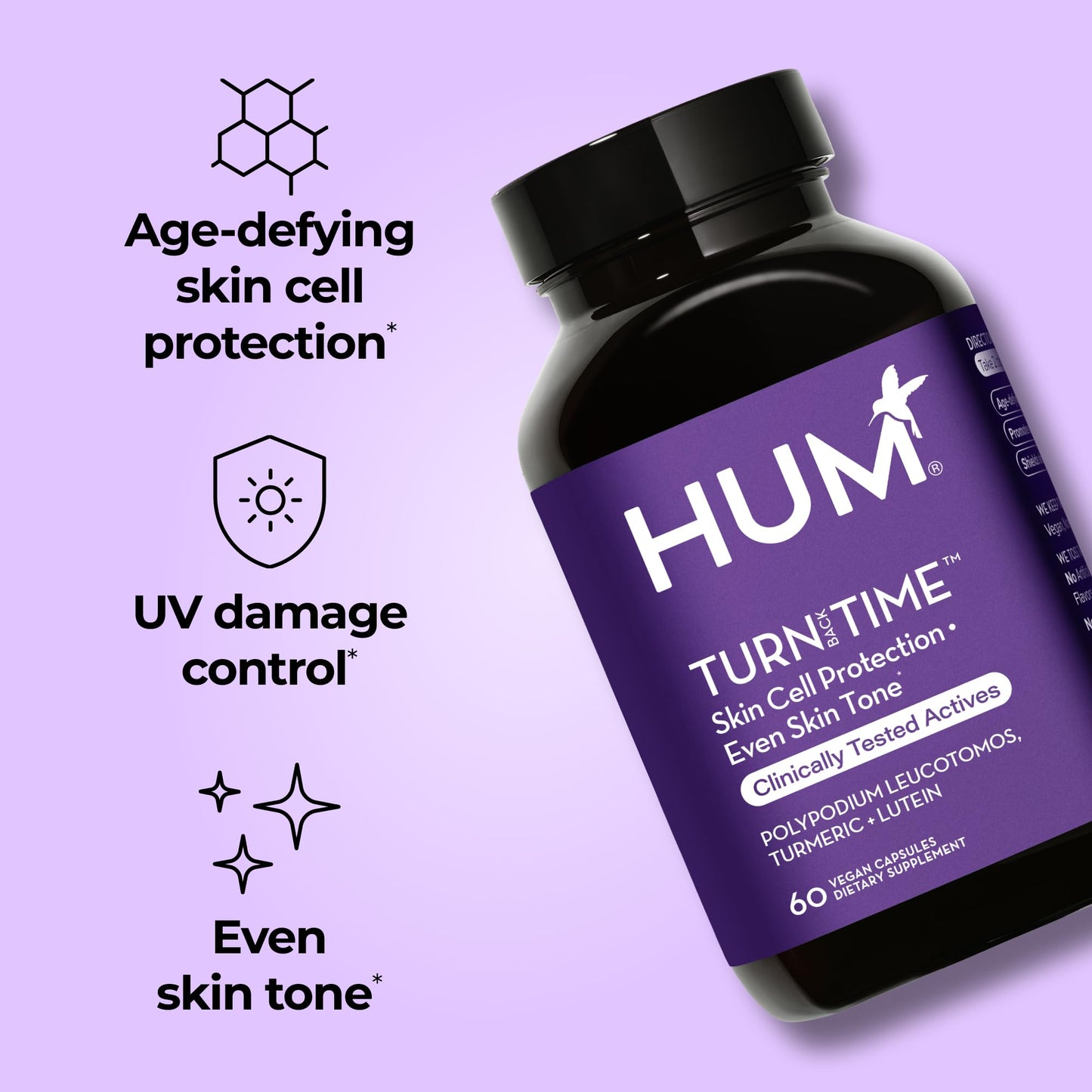 HUM Turn Back Time Turmeric Supplement for Youthful Skin | Green Tea Extract, Lutein & Polyphenols | 60 Vegan Capsules