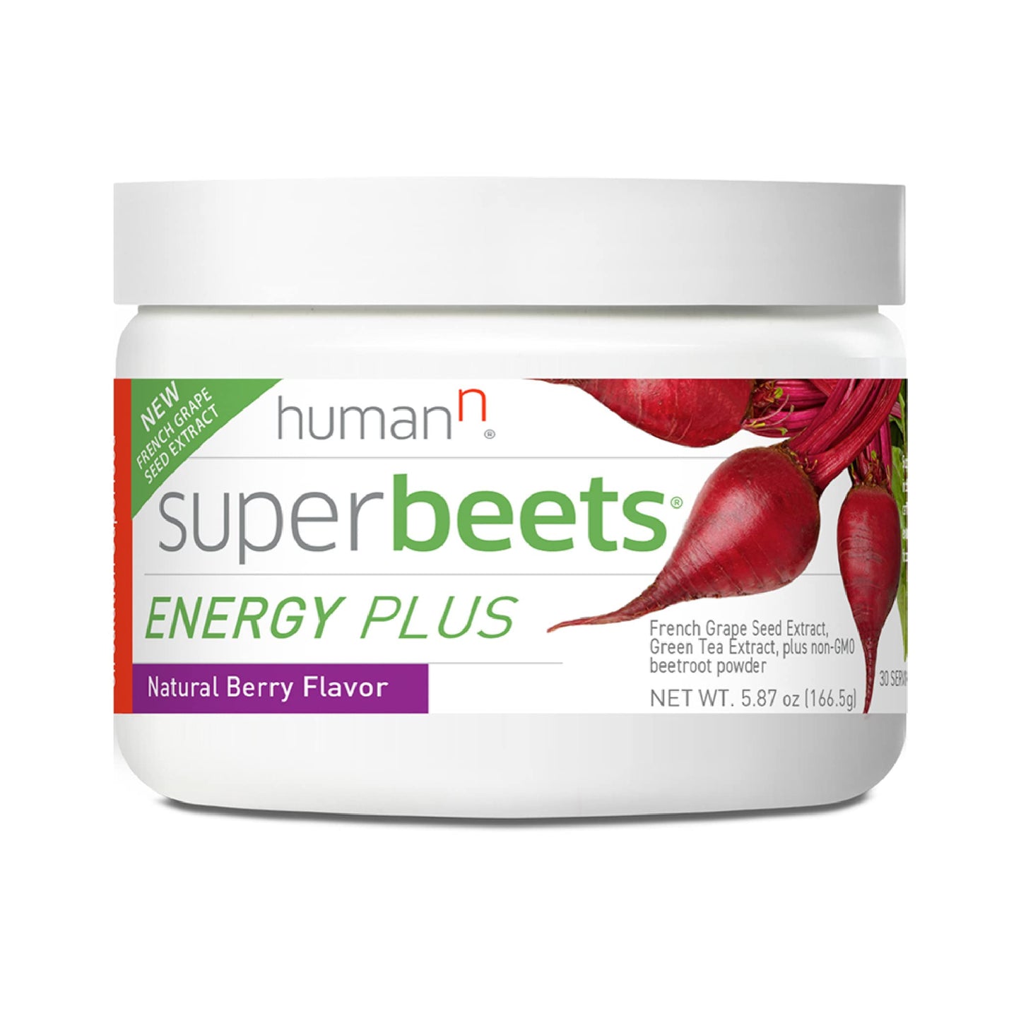 Humann SuperBeets Energy Plus with Grape Seed Extract - Beet Root Powder, Green Tea Extract, Caffeine, Vitamin C, Non-GMO, 5.87oz