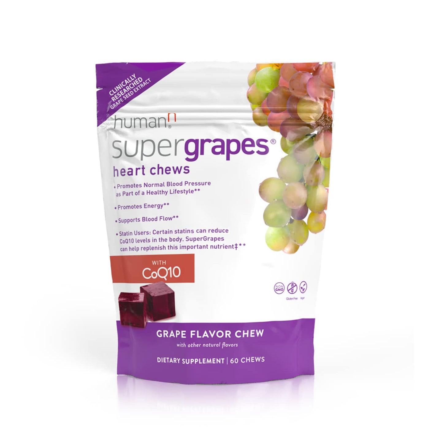 Humann SuperGrapes Chews – 100mg CoQ10 & Grape Seed Extract | From The Makers of SuperBeets, Grape Flavor, 60 Count