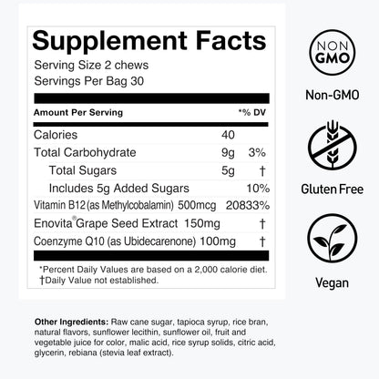 Humann SuperGrapes Chews – 100mg CoQ10 & Grape Seed Extract | From The Makers of SuperBeets, Grape Flavor, 60 Count