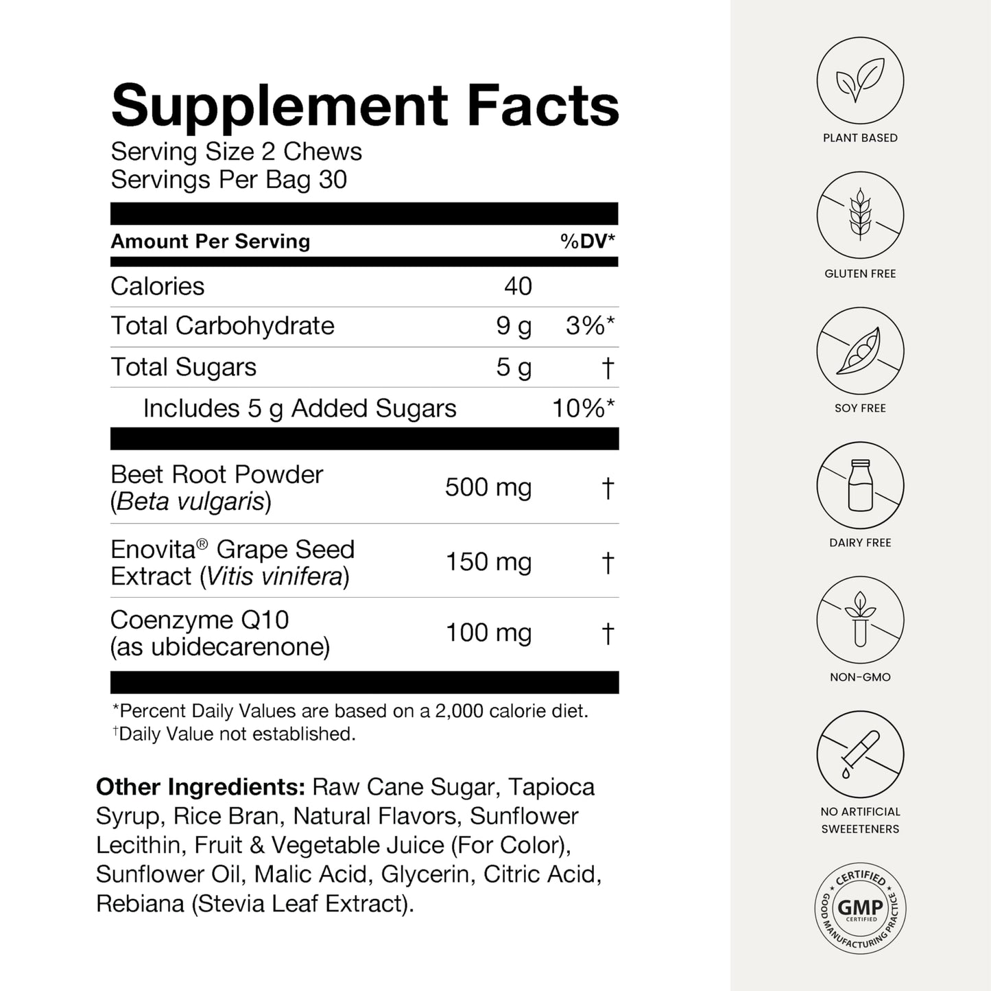 Humann SuperBeets Heart Chews Advanced – 100mg CoQ10 + Beetroot & Grape Seed, 60 Count
