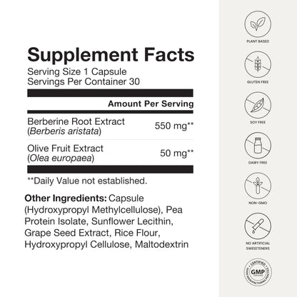 Humann SuperBerine Berberine — High-Absorption Formula with Olive Leaf for Metabolic Support