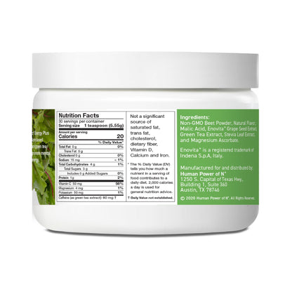Humann SuperBeets Energy Plus with Grape Seed Extract - Beet Root Powder, Green Tea Extract, Caffeine, Vitamin C, Non-GMO, 5.87oz