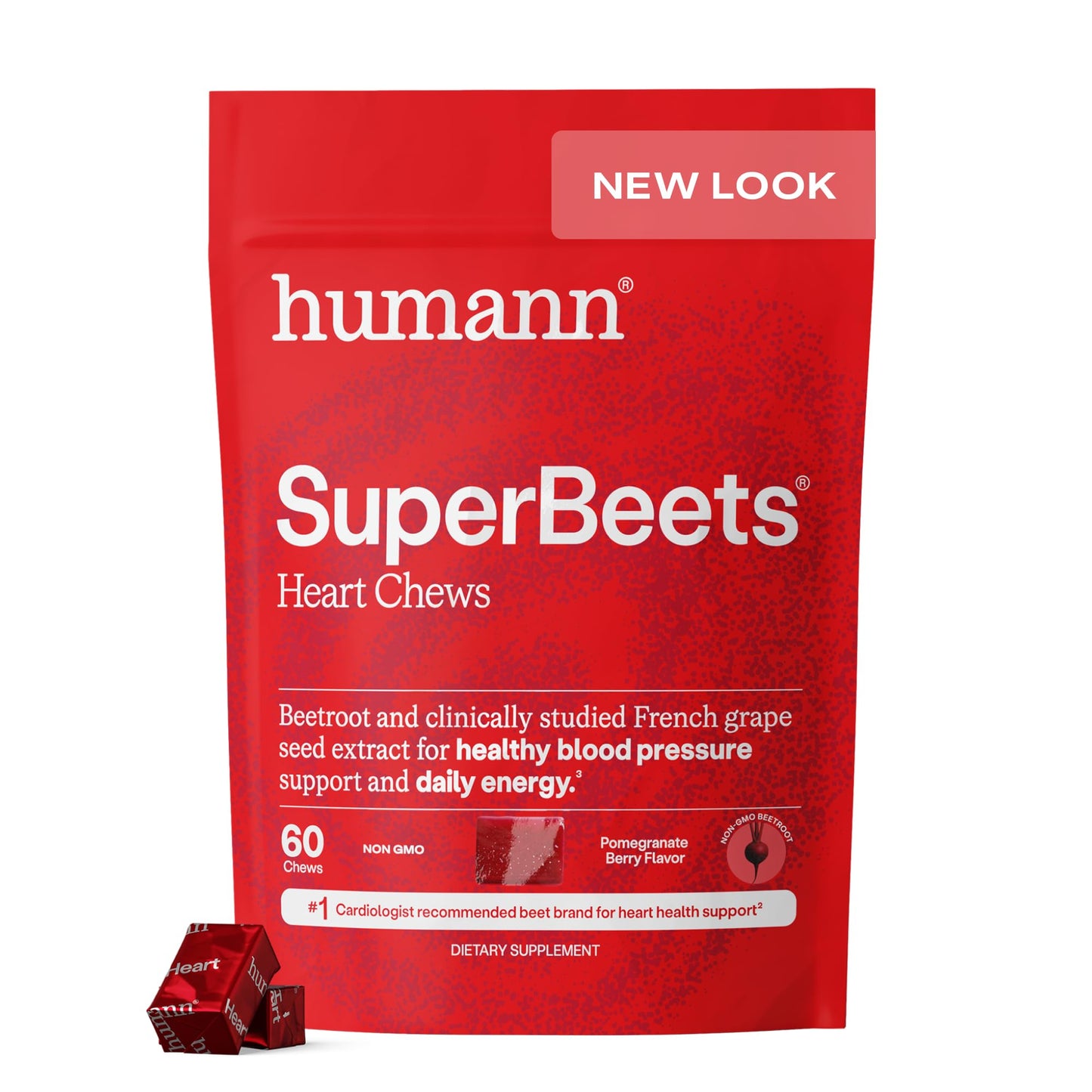 Humann SuperBeets Heart Chews – Nitric Oxide & Blood Pressure Support, Pomegranate Berry Flavor, 60 Count
